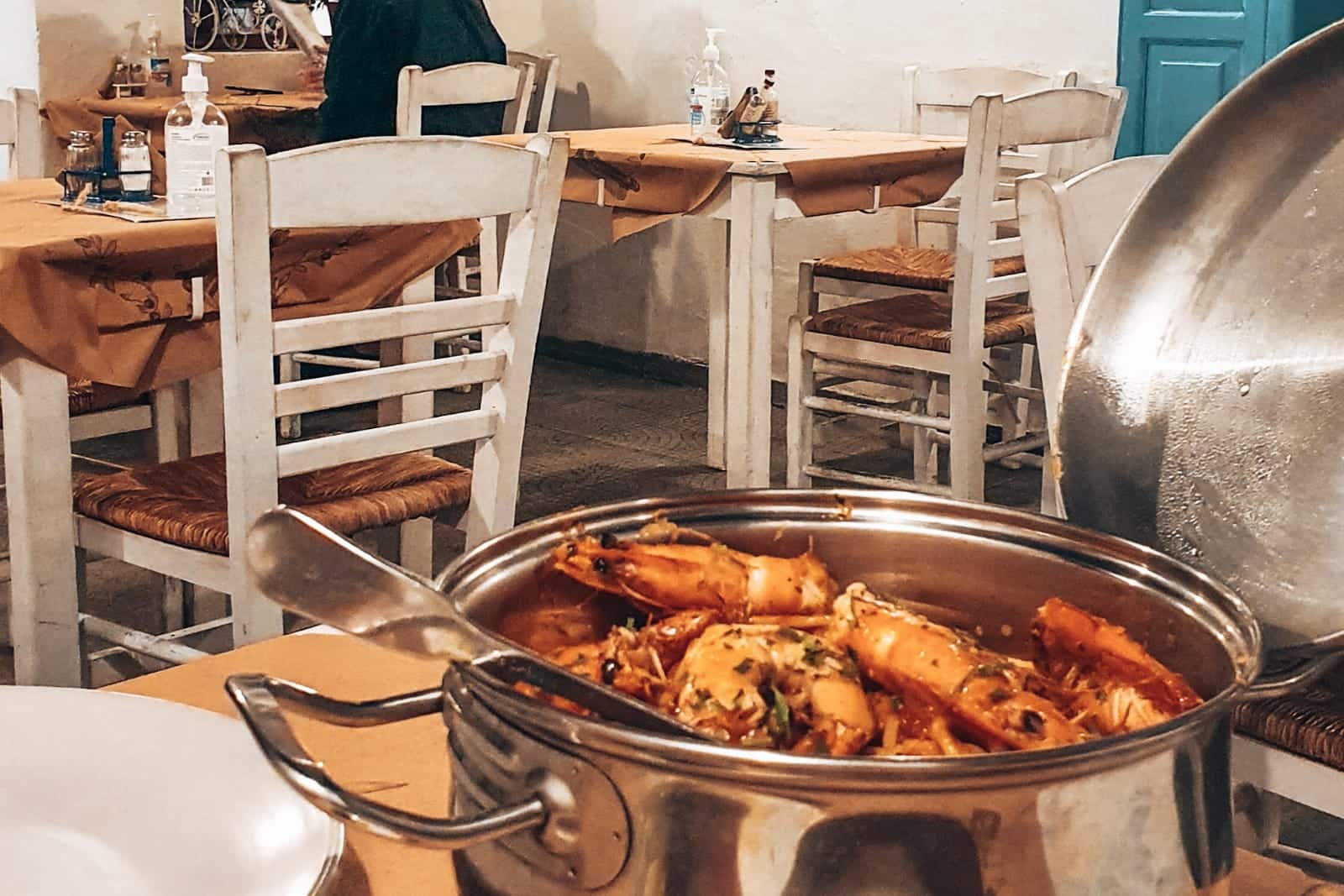Homemade seafood pasta at Avli Milos, one of the best restaurants in Milos