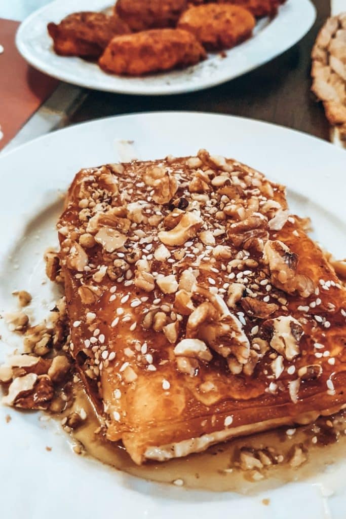 Saganaki (fried Feta cheese) with honey