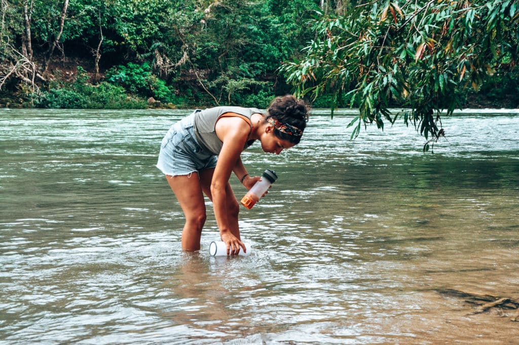 Filling up a filter bottle in Guatemala