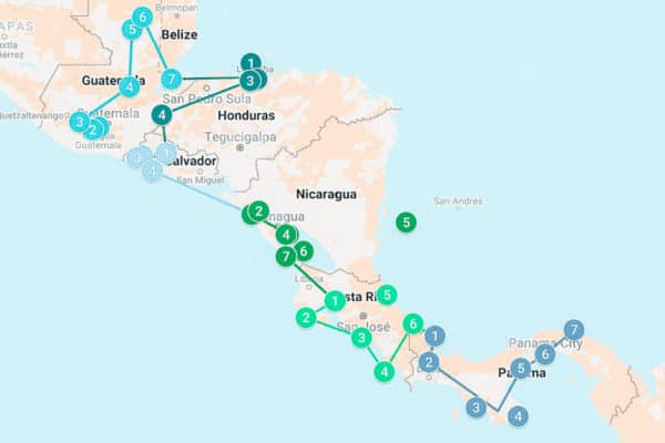 Central America backpacking route interactive map