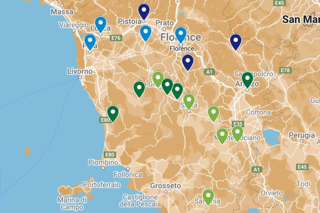 Tuscany road trip map places of interest