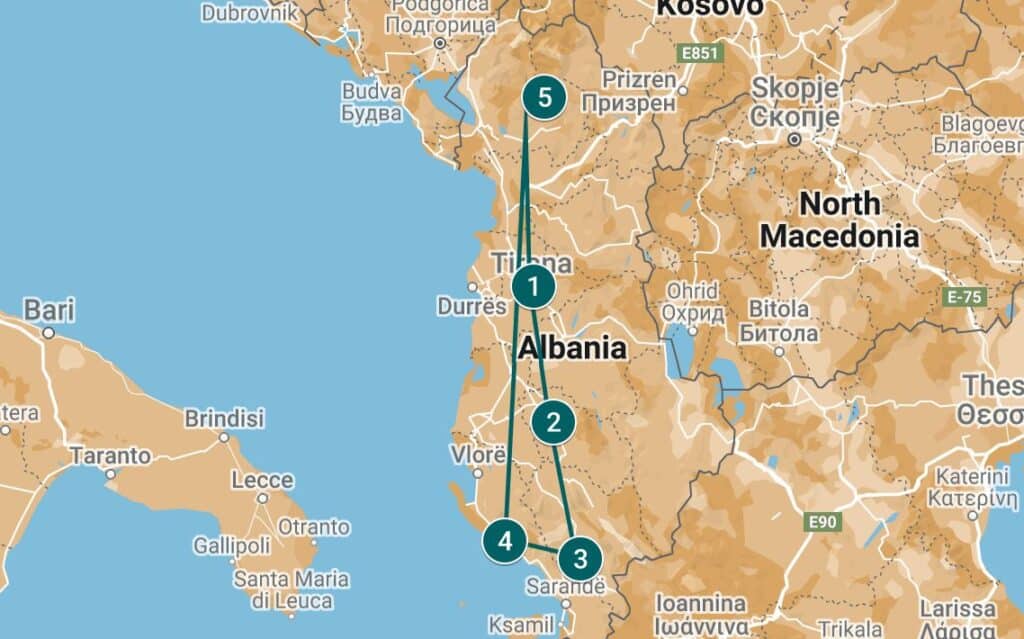 Albania itinerary 2 weeks map / Albanien Roadtrip 2 Wochen Karte