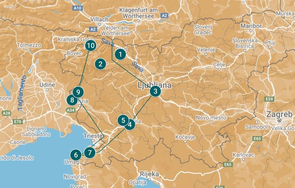 Slovenia itinerary map for a road trip