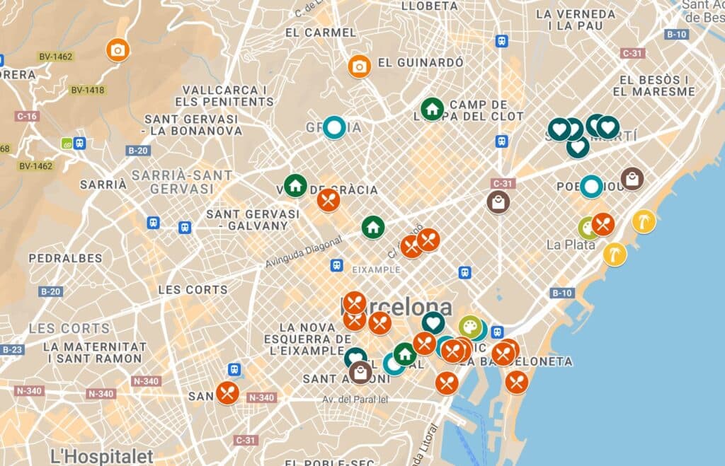 Map of hidden gems in Barcelona