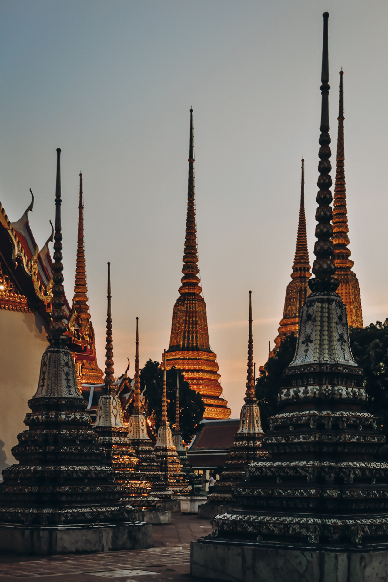 The pagodas of Wat Pho can't be missed on your Thailand backpacking itinerary