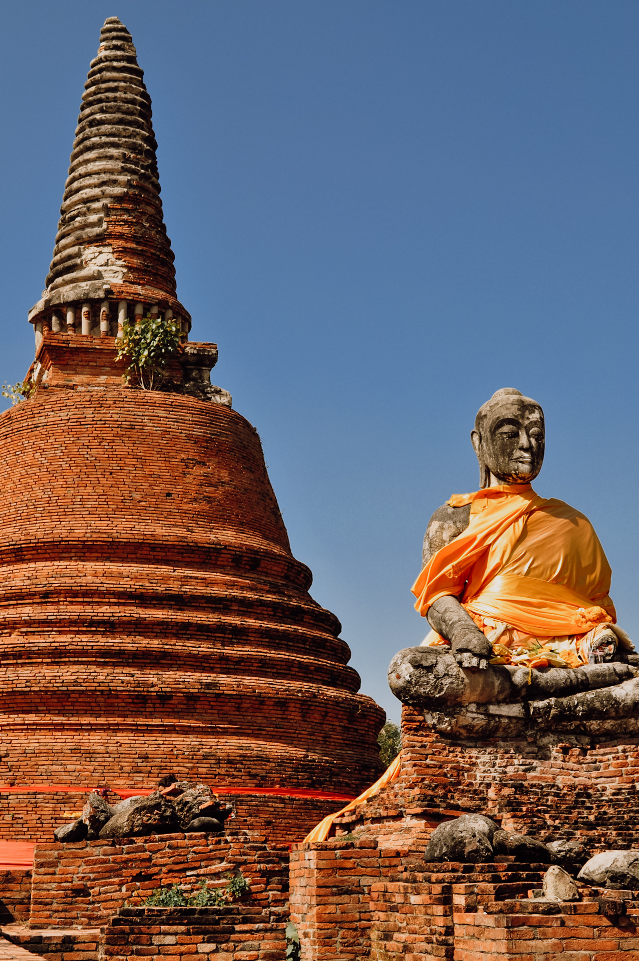 Pagodas in Ayutthaya, a popular day trip from Bangkok while backpacking Thailand