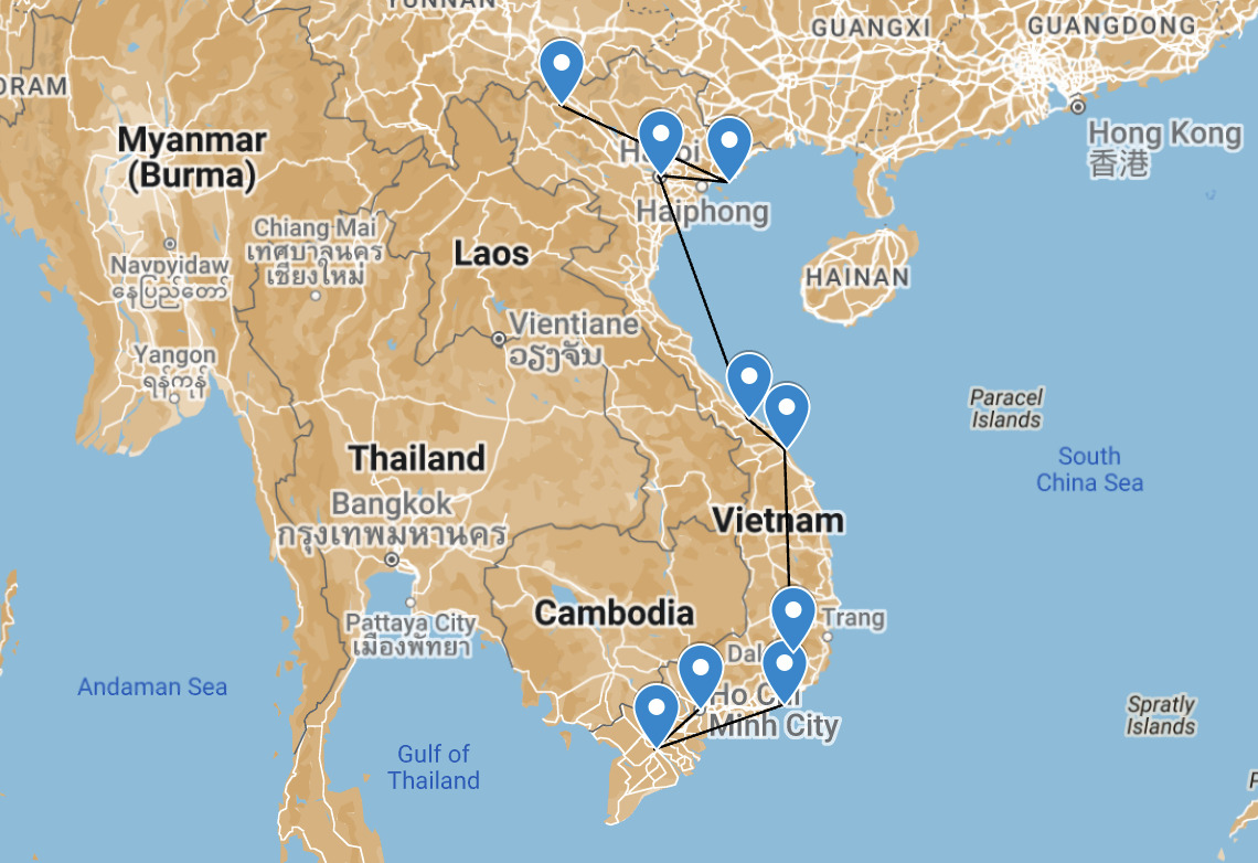Map of Vietnam itinerary